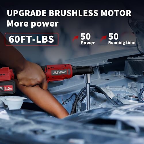 Miniatura 8 de NAWIN Llave de trinquete eléctrica de 16.8 V, trinquete inalámbrico de 38 pulgadas con 2 baterías, 40 pies libras, juego de herramientas mecánicas