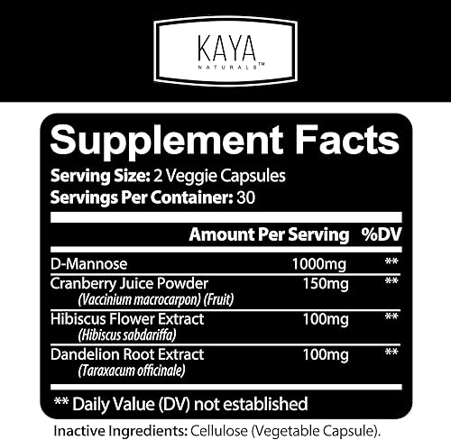 Miniatura 2 de Kaya Naturals - D-manosa - Limpieza del tracto urinario UT y salud de la vejiga - Hecho con arándano, hibisco y raíz de diente de león - Cápsulas de