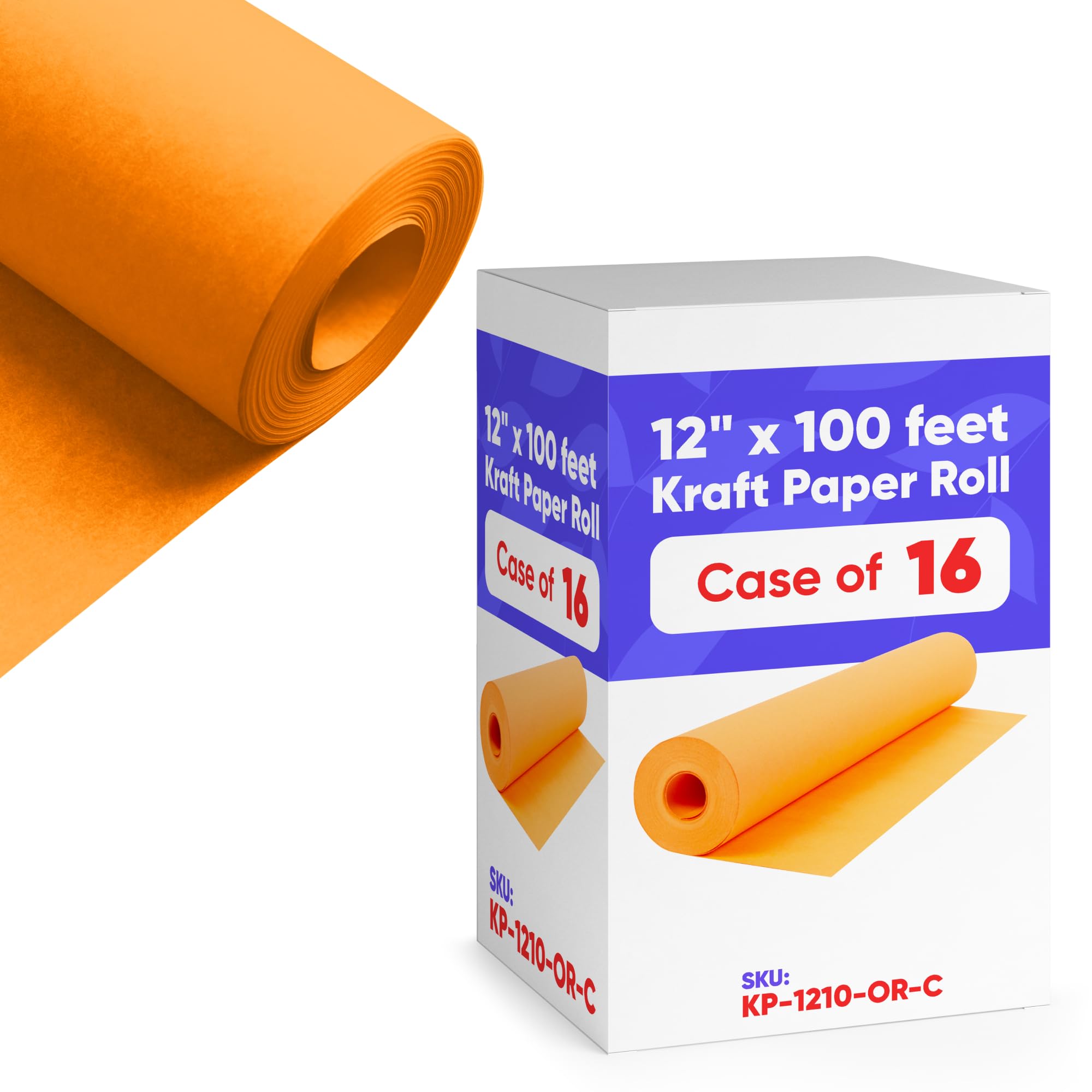 Paclord Papel kraft naranja de 12 x 1200 pulgadas (100 pies) (caja de 16 rollos), grosor de 45 libras, papel de manualidades para escuela, papel de color artístico, envoltura de regalos, papel de