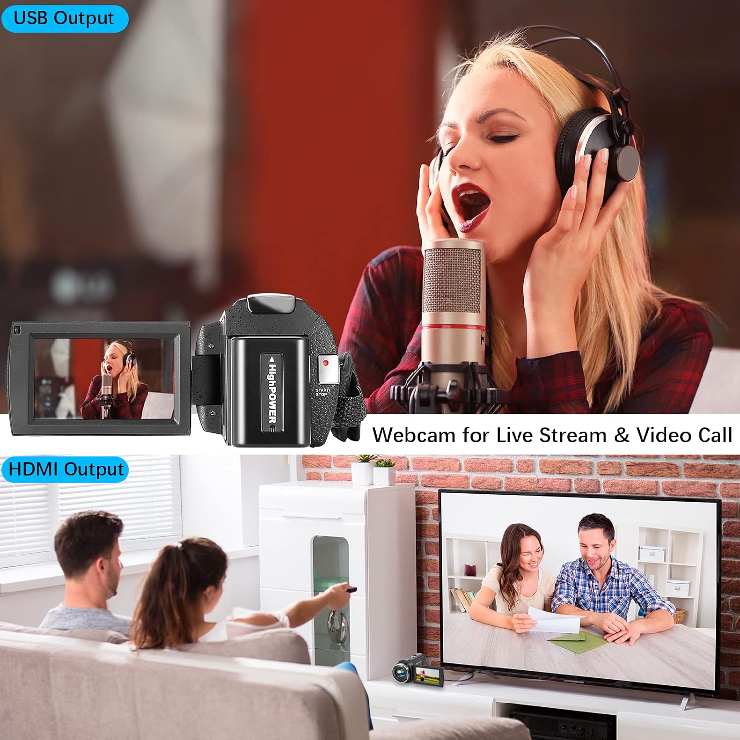 YEEHAO Camcorder 1080P Video Camera 36MP 3.0 Inch IPS Touch Screen IR Night Vision 16X Digital Zoom Camcorder with External Microphone Handheld Stabilizer Remote Control