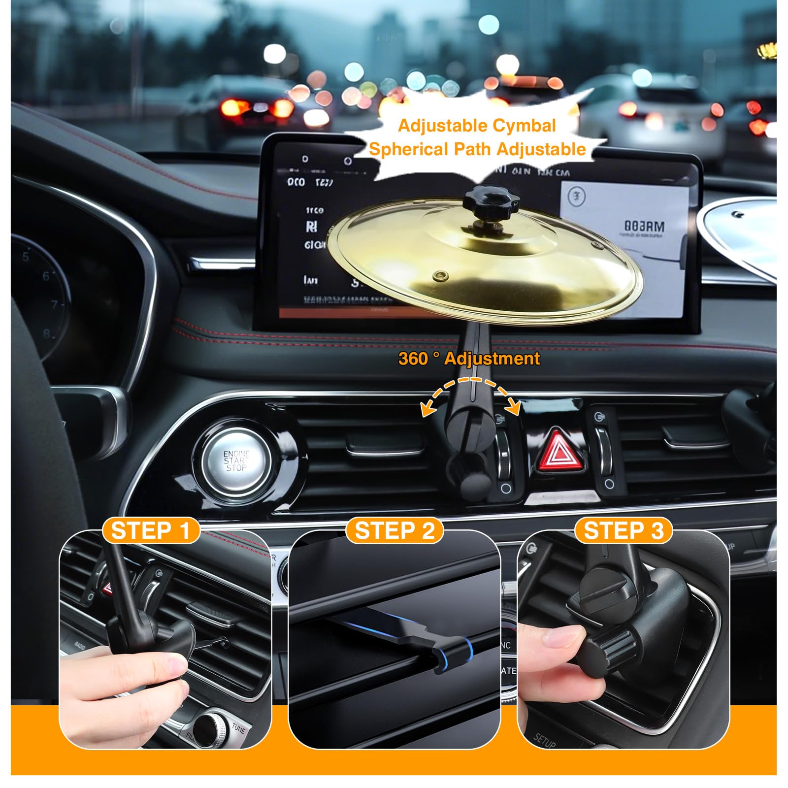 Facmogu Car Cymbal Air Vent, Mini Drum Crash Cymbal for Car Vent Crisp Metallic Sound Make Music Lover Driving More Fun - Image 4