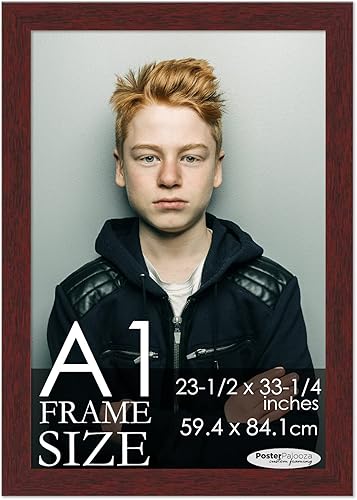 Marco A1 de madera maciza de pino con acabado de caoba marrón de 23.5 x 33.25 pulgadas, marco de fotos A1 de madera moderna para obras de arte o