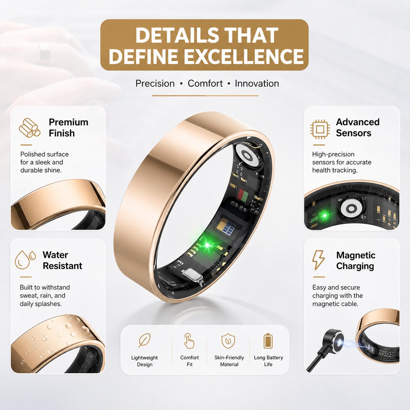 Smart Ring Health Tracker, Anillos de Salud Portátiles con Seguimiento del Sueño, con Contador de Pasos, Seguimiento de Calorías, Rastreador de Sueño, Anillo Black-13#