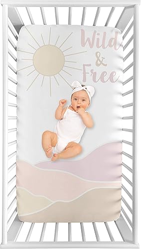 Sweet Jojo Designs Boho Desert Sun Girl - Sábana bajera ajustable para cuna para bebé o niño pequeño, cuarto de bebé, foto op, rosa rubor, malva,
