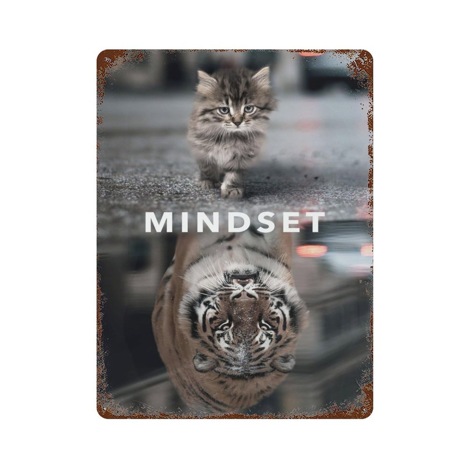 Mindset Motivation Aged Metal Wall Plaque 15.7"x11.8", Industrial Home Decor for Pub, Kitchen And Man Cave Decor