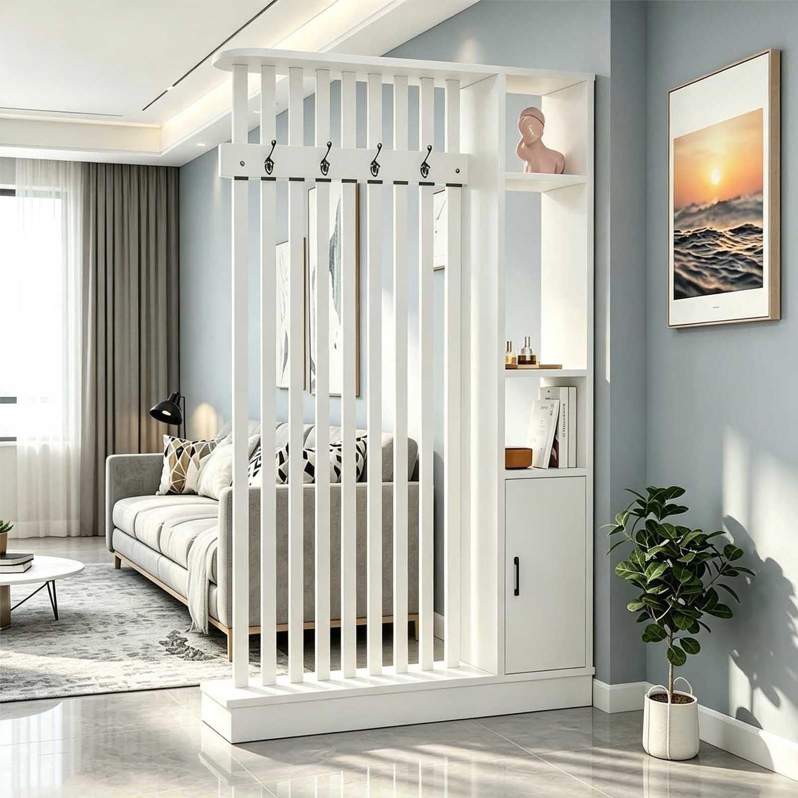 Divisore Modulare Legno Bianco Parete Divisoria Per Interni,202x120x24cm