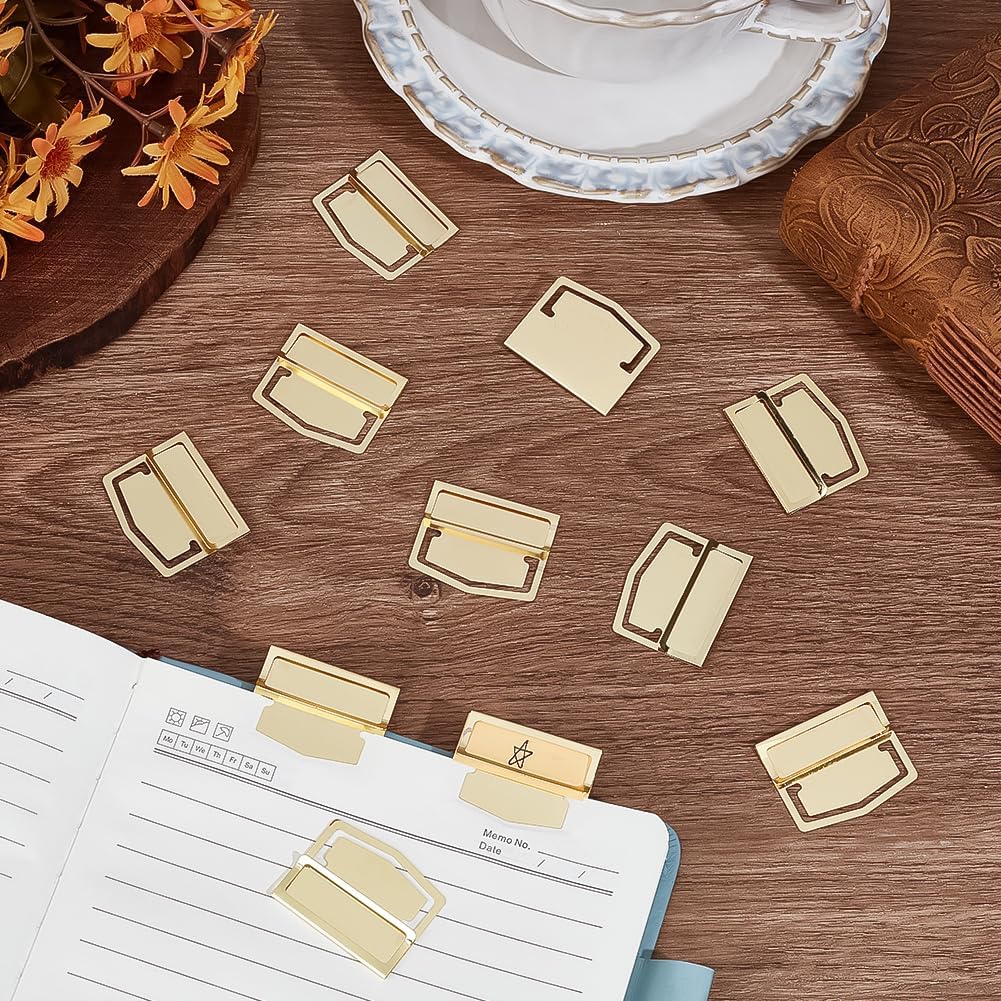 BENECREAT 12pcs Golden Bookmark Clip, Mini Index Label Clip Stainless Steel Planner Clips for Notebook Accessories Fun Office Supplies School Gifts, 1.12x1.38 Inch image 4