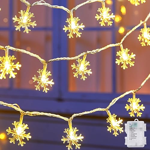 Miniatura 7 de Brightown Luces de Cadena de Copos de Nieve para Exteriores, 50 LED 26 Pies Luces de Navidad Multicolor con Funcionamiento a Batería, 8 Modos de