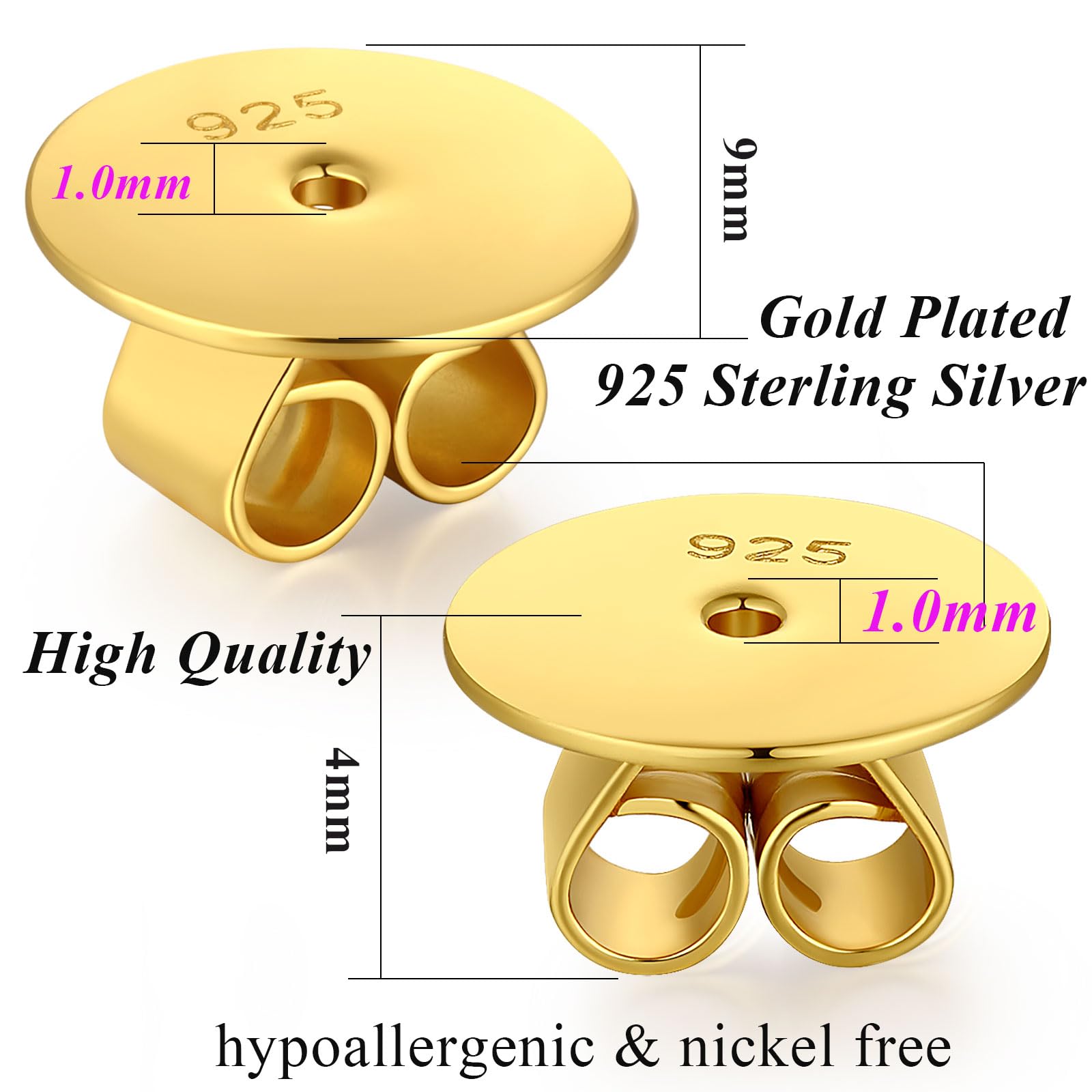 Tuercas Pendientes Levantadores 18K Chapado En Oro Blanco Tuercas Para Pendientes Plata De Ley 925 Hipoalergénico Para Mujer Niña Sin Níquel Cierre Pendientes,Respaldos Para Pendientes