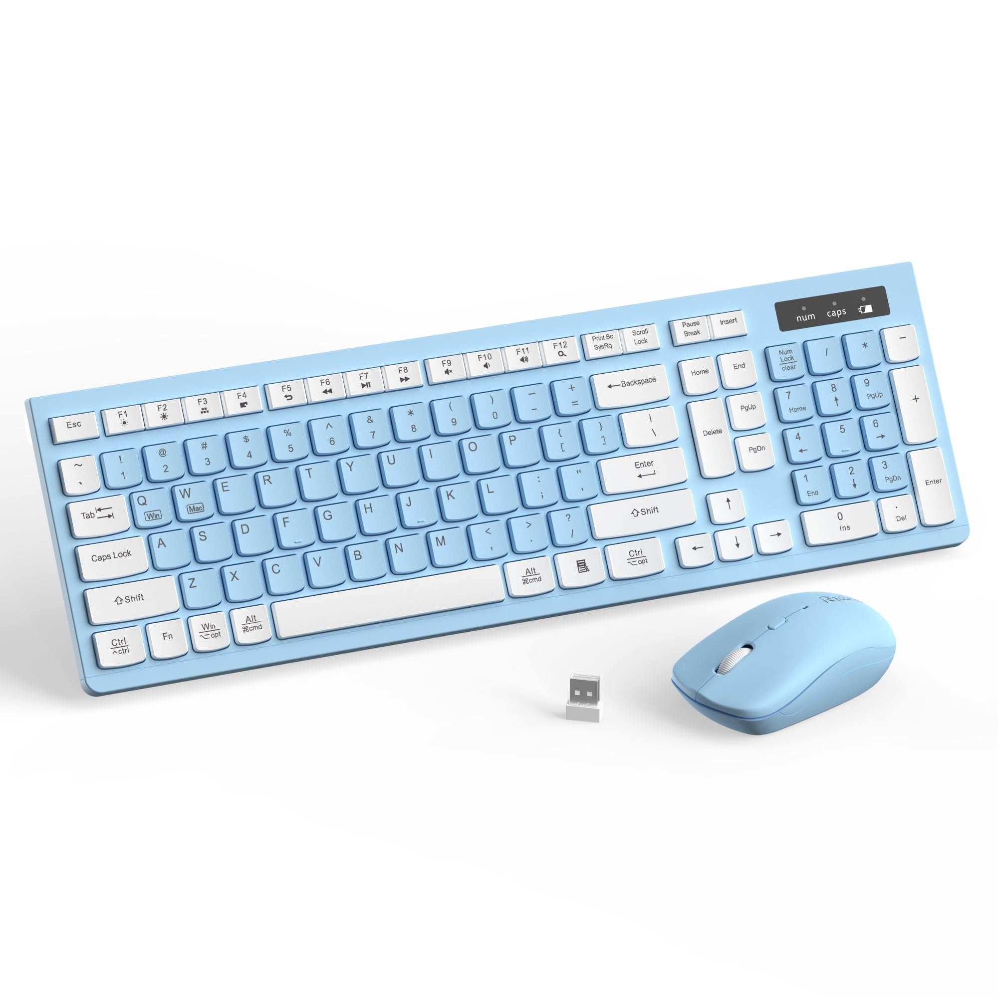 Photo 1 of Wireless Keyboard and Mouse Combo, Full-Sized Wireless Keyboard and Adjustable DPI Mouse, 2.4GHz USB Receiver, Keyboard and Mouse for PC, Windows, Desktop, Laptop (Sky Blue-A)