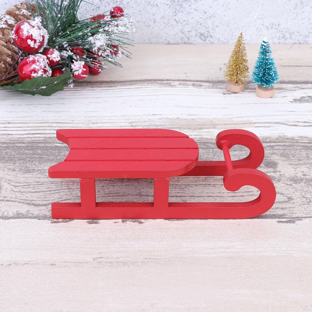 2 Pcs Christmas Wooden Sleigh Ornament Xmas Creative Desktop Decor