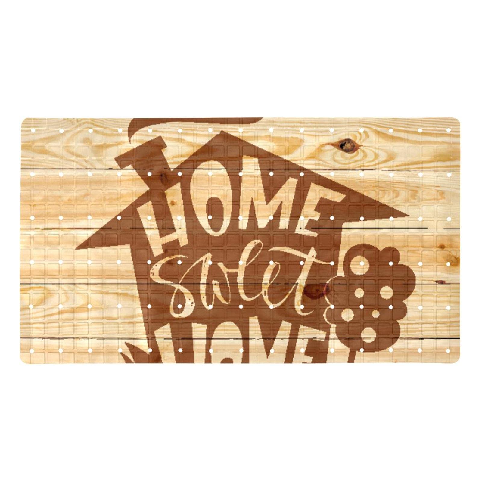 Tapis de bain antidérapant en PVC Home Sweet Home 40x70 cm blanc avec ventouses