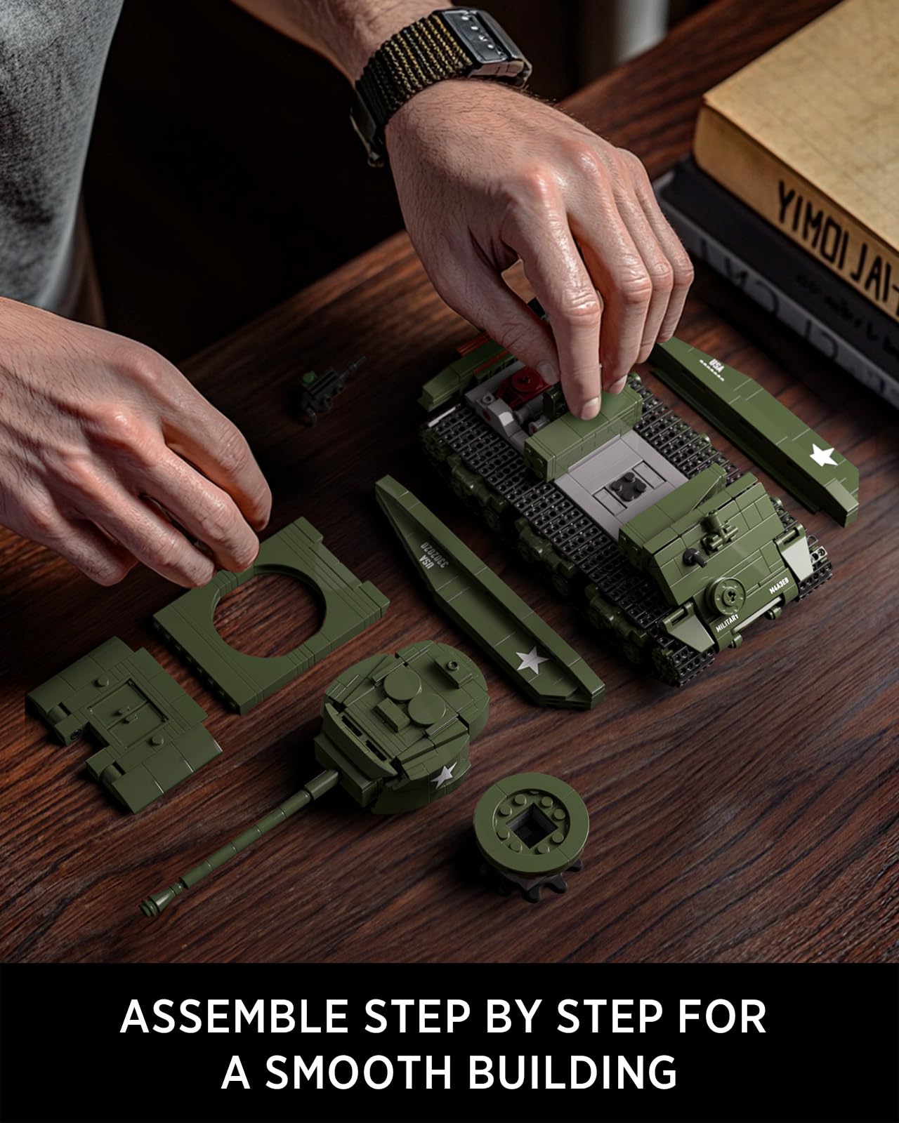 Nifeliz Sherman M4A3E8 zestaw do budowy czołgu, wojskowy zestaw modelarski dla dorosłych, prezent dla mężczyzn miłośników wojskowości (860 części, NF10313)