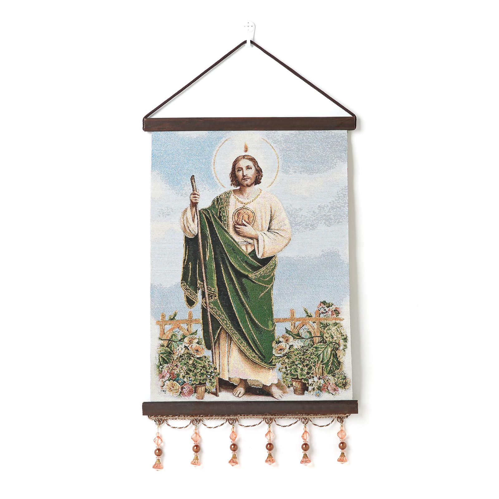 HZMAN Saint Jude Painting Retro Handmade Weave Wall Art Decor Holy Thaddaeus Christ Aesthetic Picture for Living Room Bedroom Wood Framed 17x12 inch