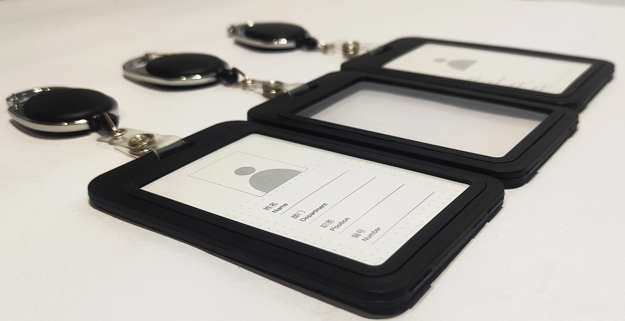 ANG Plastic ID Card Holder with Black Oval Key Chain for Office/School (Vertical) (Black, Pack of 3pcs.)