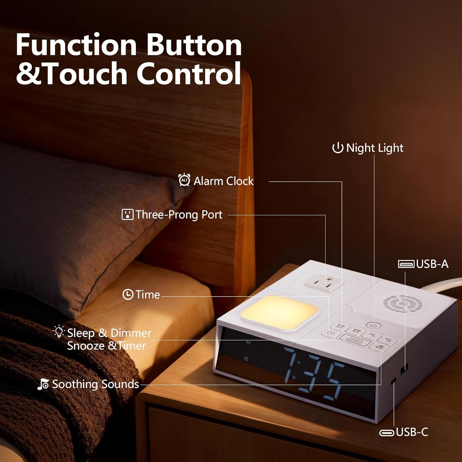 White Noise Sound Machine with Dual Alarm Clock - Soft Night Light 41 Non Looping Sounds USB Port Charger 3 Timers Memory Function 31 Adjustable Volume Sleep Sound Machine for Adult & Home Bedroom
