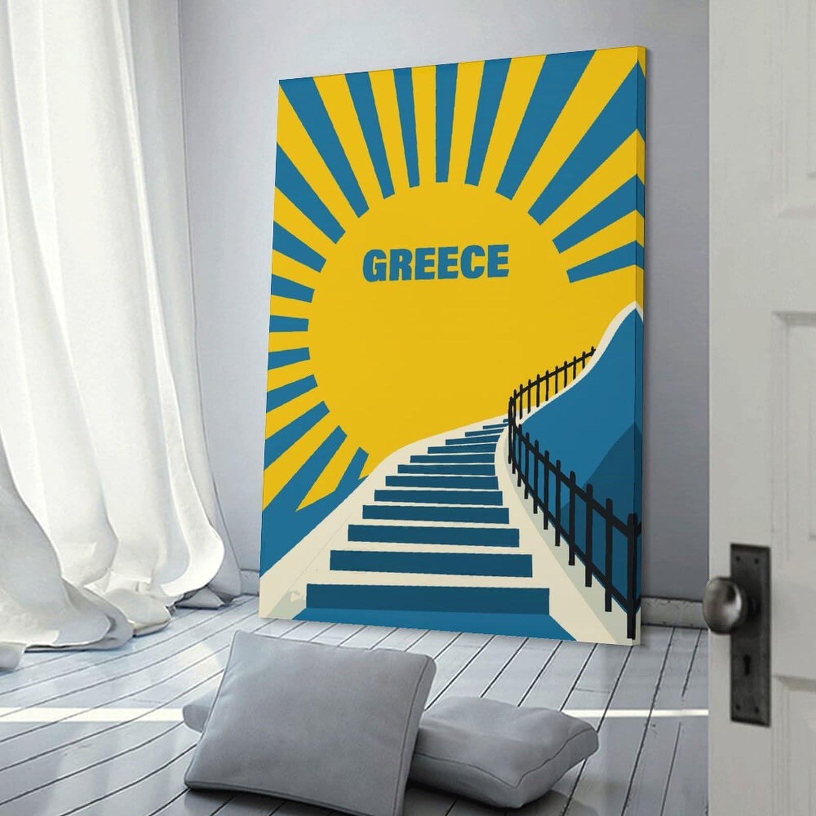 Junmoney Hanging Wall Art Greece Travel, 20x30inch(50x75cm), for Work Areas, Reading Rooms Or Studios, Wall Art That Adds Style to Work Areas