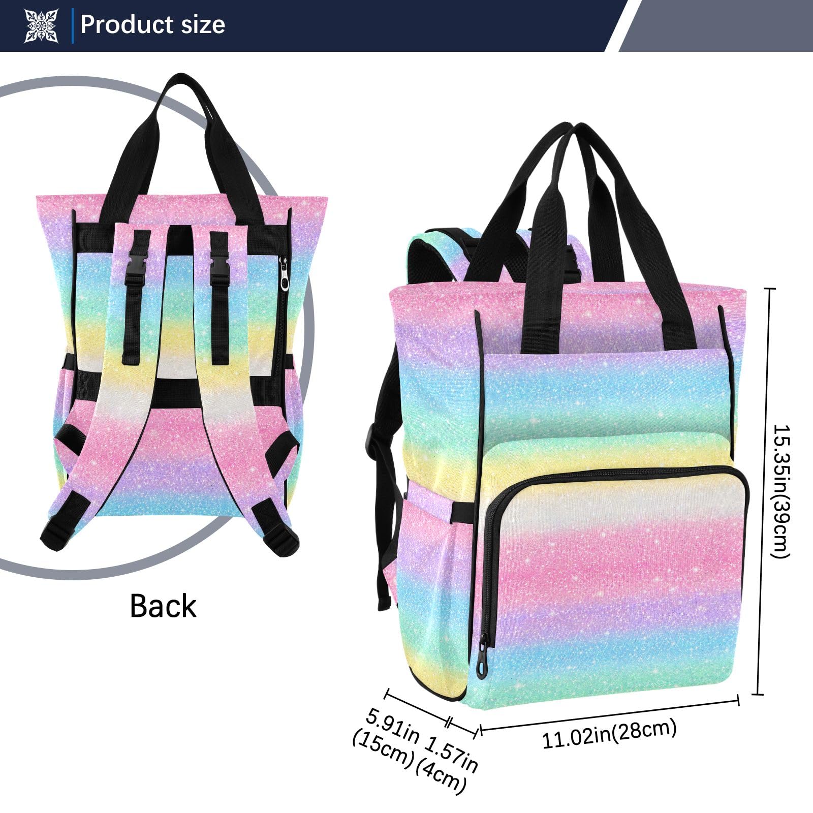 Mnsruu Mochila para pañales de bebé de colores arcoíris, bolsa grande, impermeable, bolsas de pañales de viaje para mamás y papás