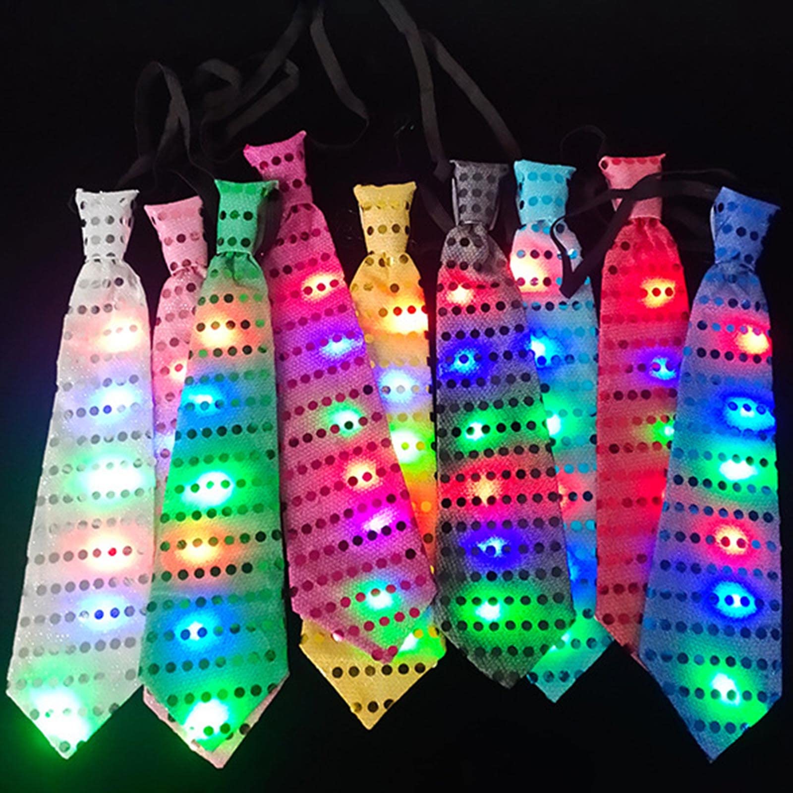 Lot de 10 cravates lumineuses à LED pour le cou - Cravate lumineuse clignotante - Cravate pré-nouée