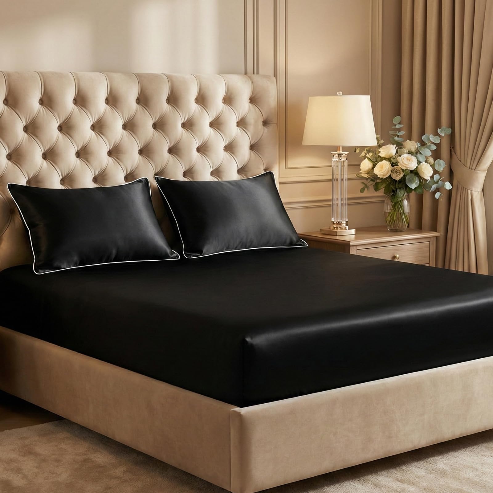 Thmyo Satin Bed Sheet Set Extra Soft Deep Pocket Silky Satin Sheet Set with 1 Fitted Sheet 1