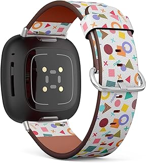 CJBROES Replacement Leather Watch Band, Compatible with Fitbit Versa 3 and Fitbit Sense of Wristband Bracelet Accessory - Colorful Geometric