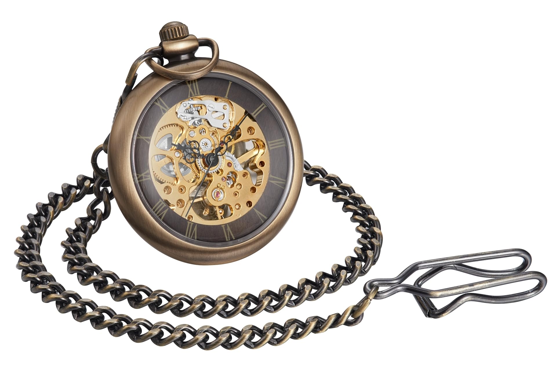 ShoppeWatch Montre a Gousset pour Homme avec Chaîne | Montre de Poche Vintage à remontage Manuel | Mouvement Mécanique | Accessoire de Costume Steampunk Ferroviaire des Années 1920