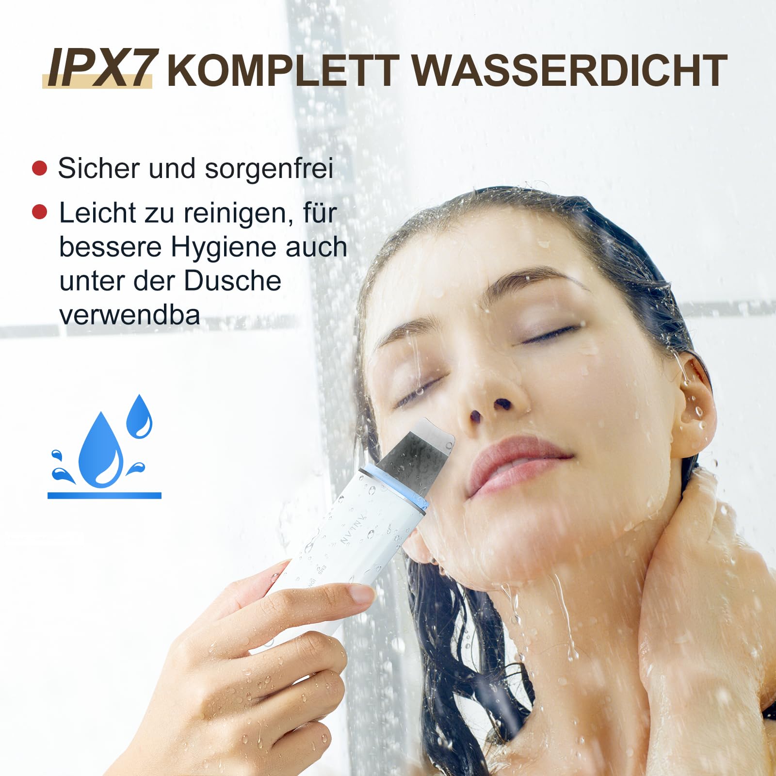 Ultraschallpeelinggerät für Gesicht, ANLAN IPX7 Wasserdicht Ultraschall Skin Scrubber 6 in 1 Gesichtsreinigungsgerät Blau Rotlichtlampe Gesicht Porenreiniger mit Type-C Ladebasis