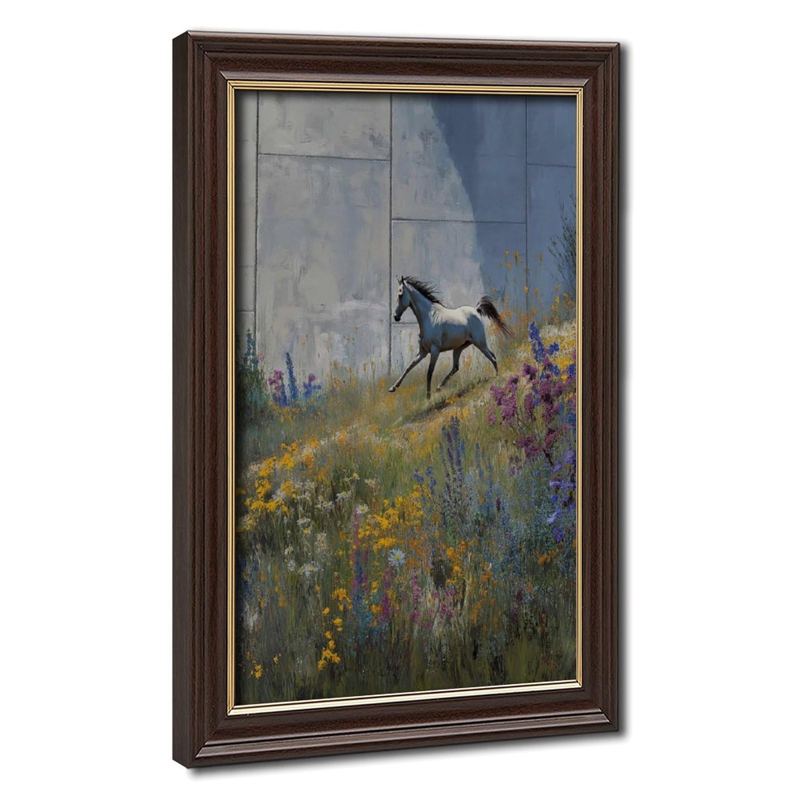 Bareronor White Horse Wildflower Poster Canvas Poster Bedroom Decor Landscape Office Room Decor Gift 24" L X 36" W
