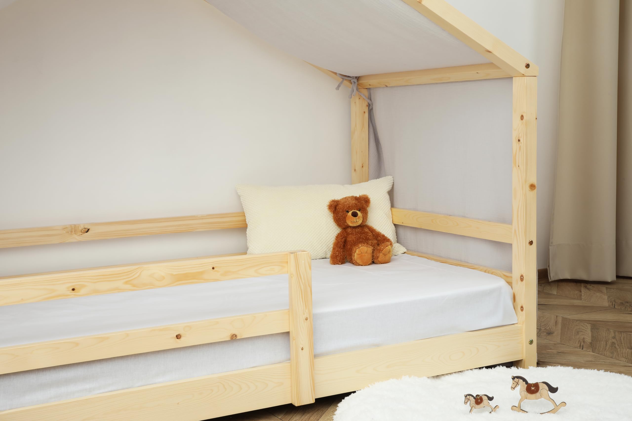 Tenda Letto Bambini 100% Cotone - Tenda Letto Montessori per Letto Bambini 80x160 e 90x190cm - Modelo 2 (Grigio, 97 x 402 cm + Astuccio)