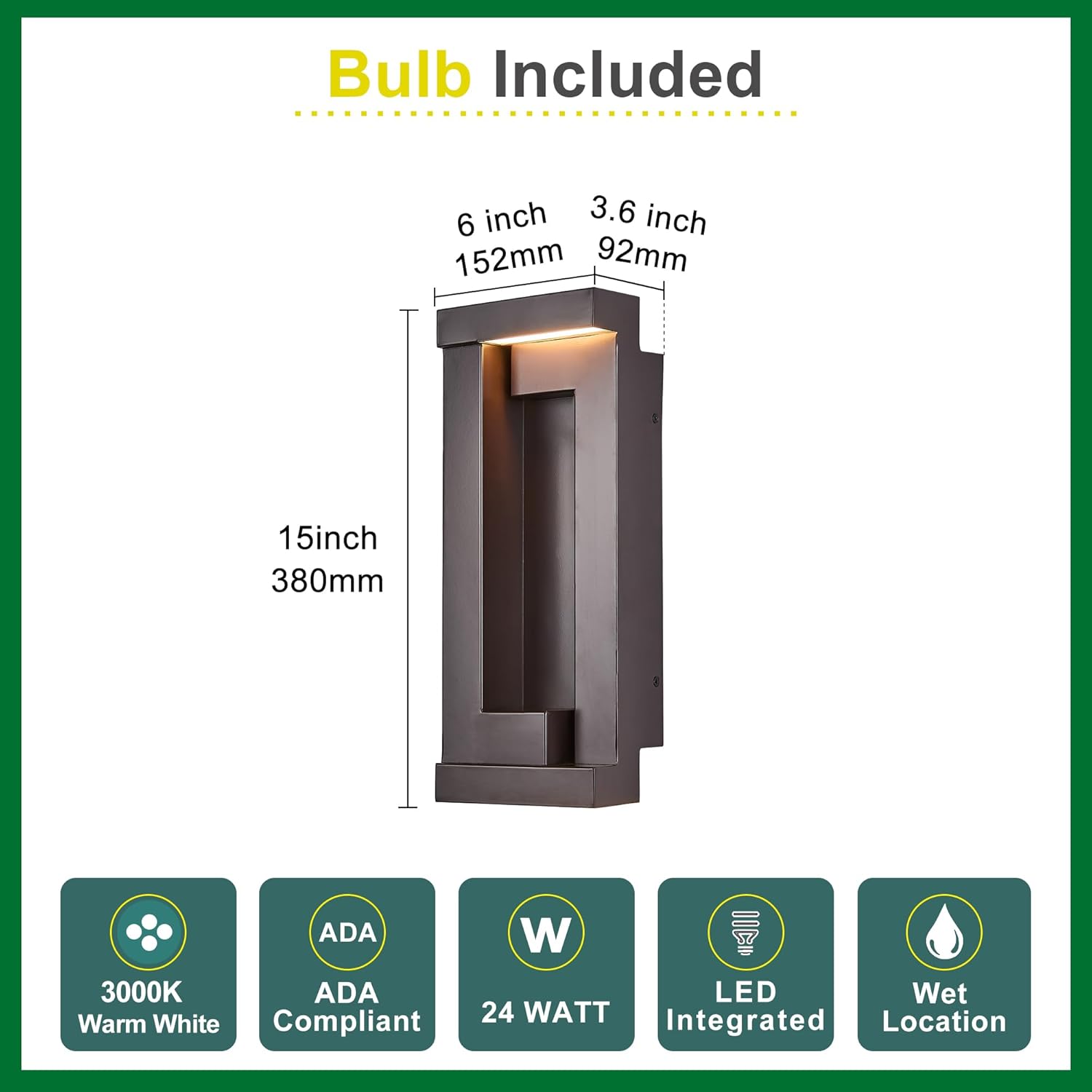 Modern Outdoor LED Wall Lights, 15" H Outside Art Wall Sconce, Bronze Wall Mount Fixture with Integrated LED 24W 2200LM 3000K, IP65 Waterproof Exterior Lamp for House, Porch, Garage