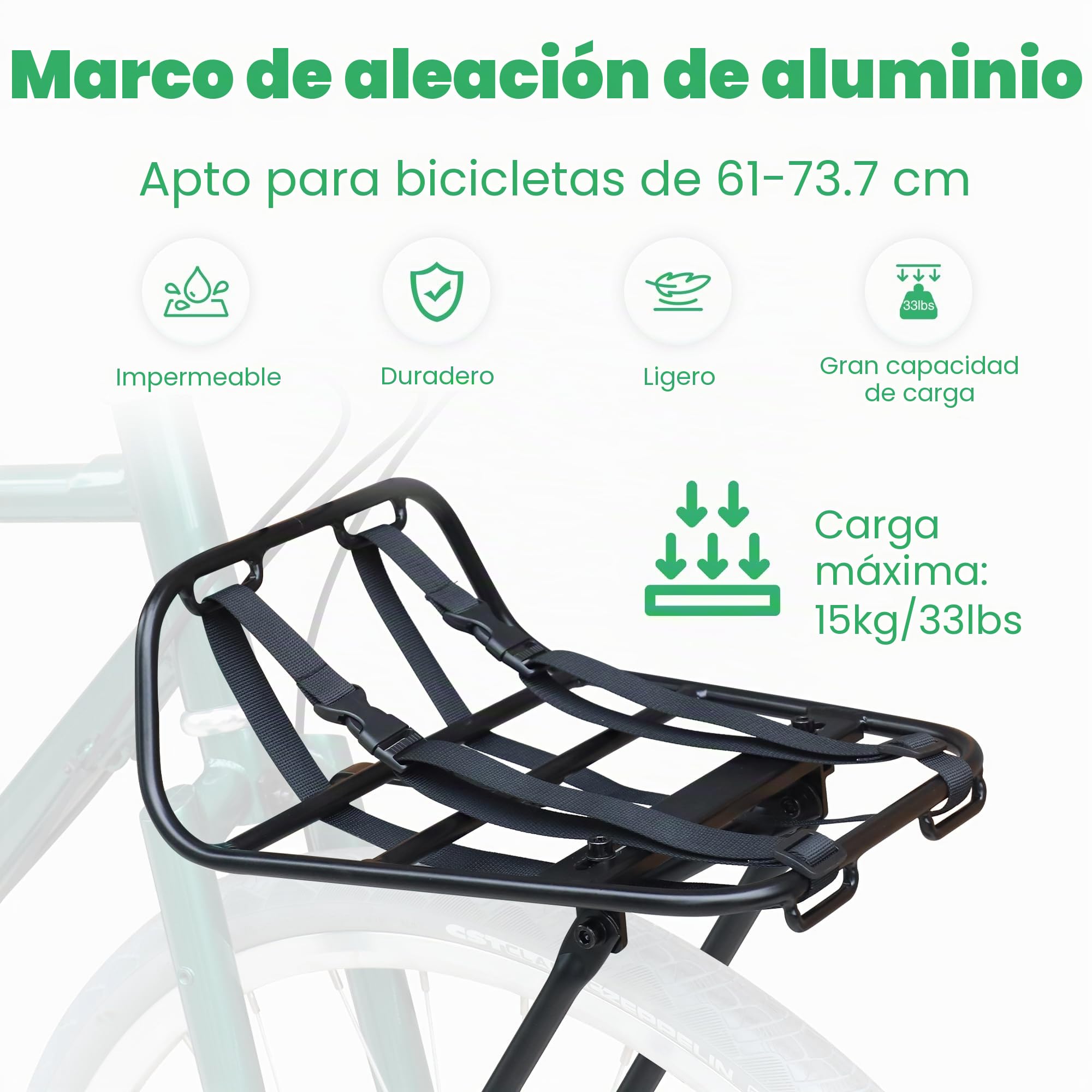 ZUKKA - Portaequipajes de bicicleta delantero - Carga máxima de 15 kg - Aleación de aluminio - Apto para bicicletas de 24-29 pulgadas 700C para bicicleta de montaña y bicicleta de carretera