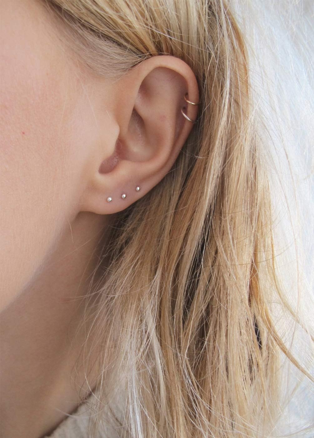 EPIRORA Sterling Silver Stud Earrings Small Cartilage Hoop Earrings for Women Men- 3 Pairs of Hypoallergenic Tiny 3mm Cubic Zirconia Round Ball Earrings & 10mm/12mm Cartilage Earring Hoops - Image 6