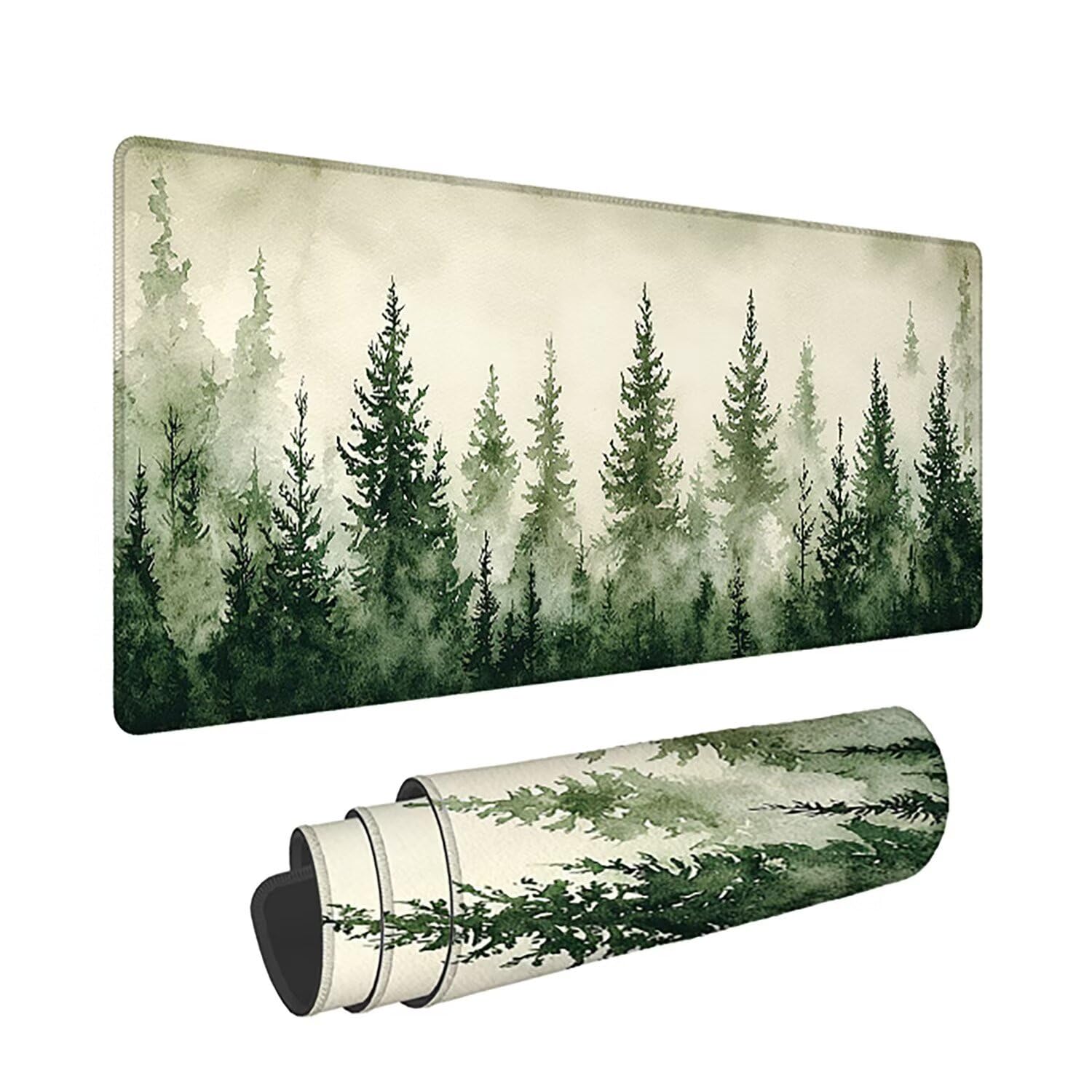 Leśna podkładka pod mysz XXL - 1600x800x3mm - krajobraz Duża mata na biurko z przeszytymi krawędziami Wodoodporna antypoślizgowa do komputera, laptopa poprawia precyzję i szybkość. -36528