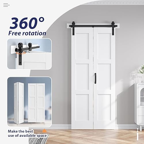 Miniatura 3 de FREDBECK Puertas plegables correderas de 32 x 84 pulgadas (doble 16 x 84) con kit de riel de hardware de 36 pulgadas incluido, MDF sólido con