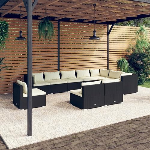 10-Piece Garden Lounge Set, Black Cream Poly Rattan, Modular Outdoor