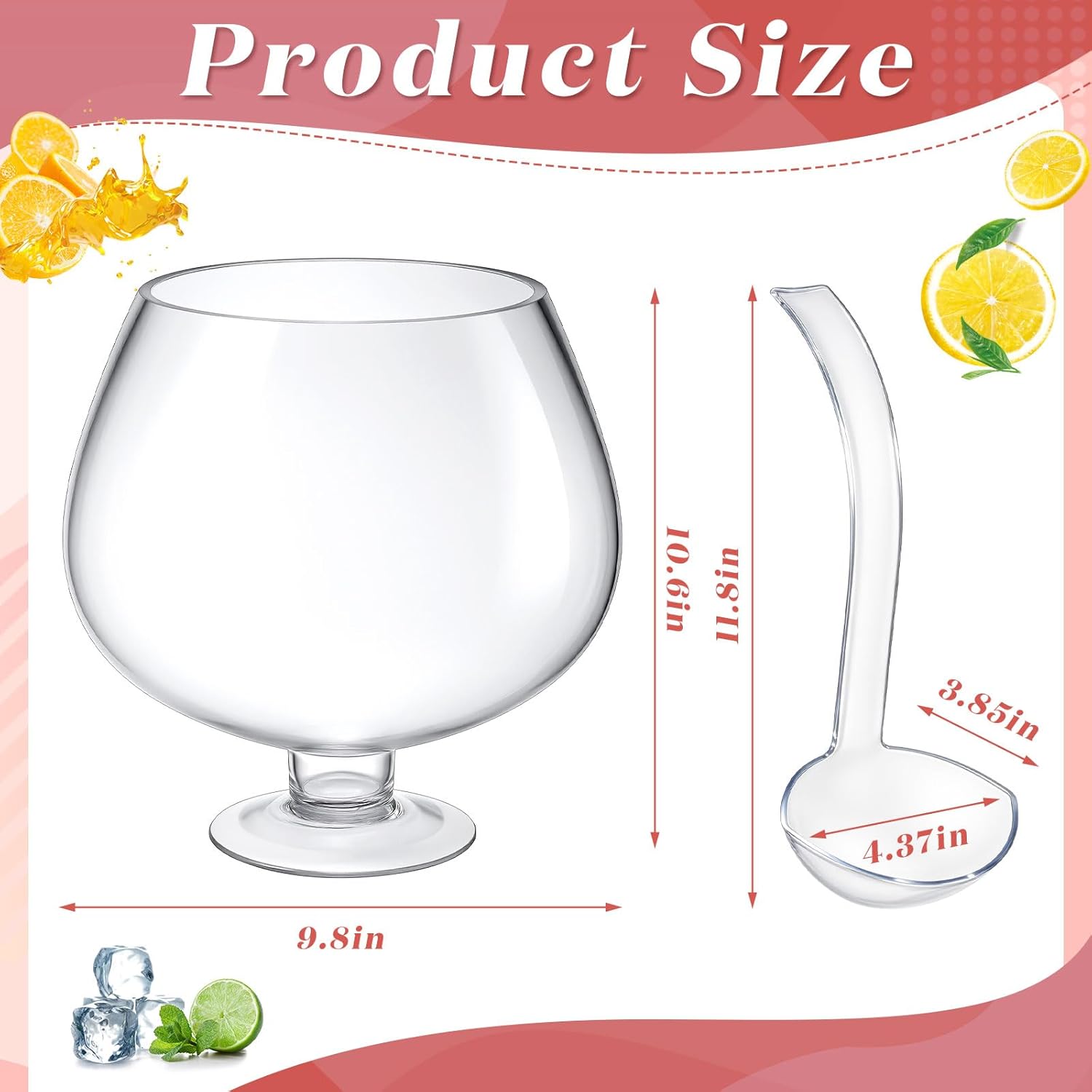 2 Gallon Glass Punch Bowl with Plastic Ladle Set, Large Punch Bowl with Stem Design for Party Cocktails, Holidays, Schools, Irish Festival, Easter, Functional Centerpiece