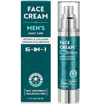 6-in-1 Face Cream for Men Hydrating Water Based Men Face Moisturizer with Retinol, Collagen, Sodium Hyaluronate - Mens Anti Aging Face Cream for Day and Night Use 1.7 Fl Oz Pack of 1
