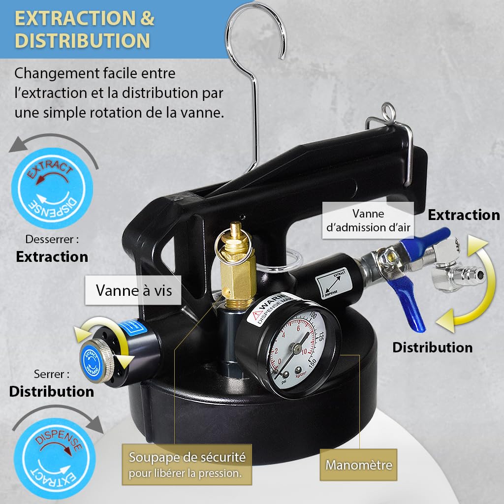 FIRSTINFO Pompe ATF Pneumatique 10L pour Remplissage et Extraction d'Huile de Transmission, Outil de Vidange pour Boîte Automatique avec 14 Adaptateurs ATF, Kit Professionnel Garage A1135NEU