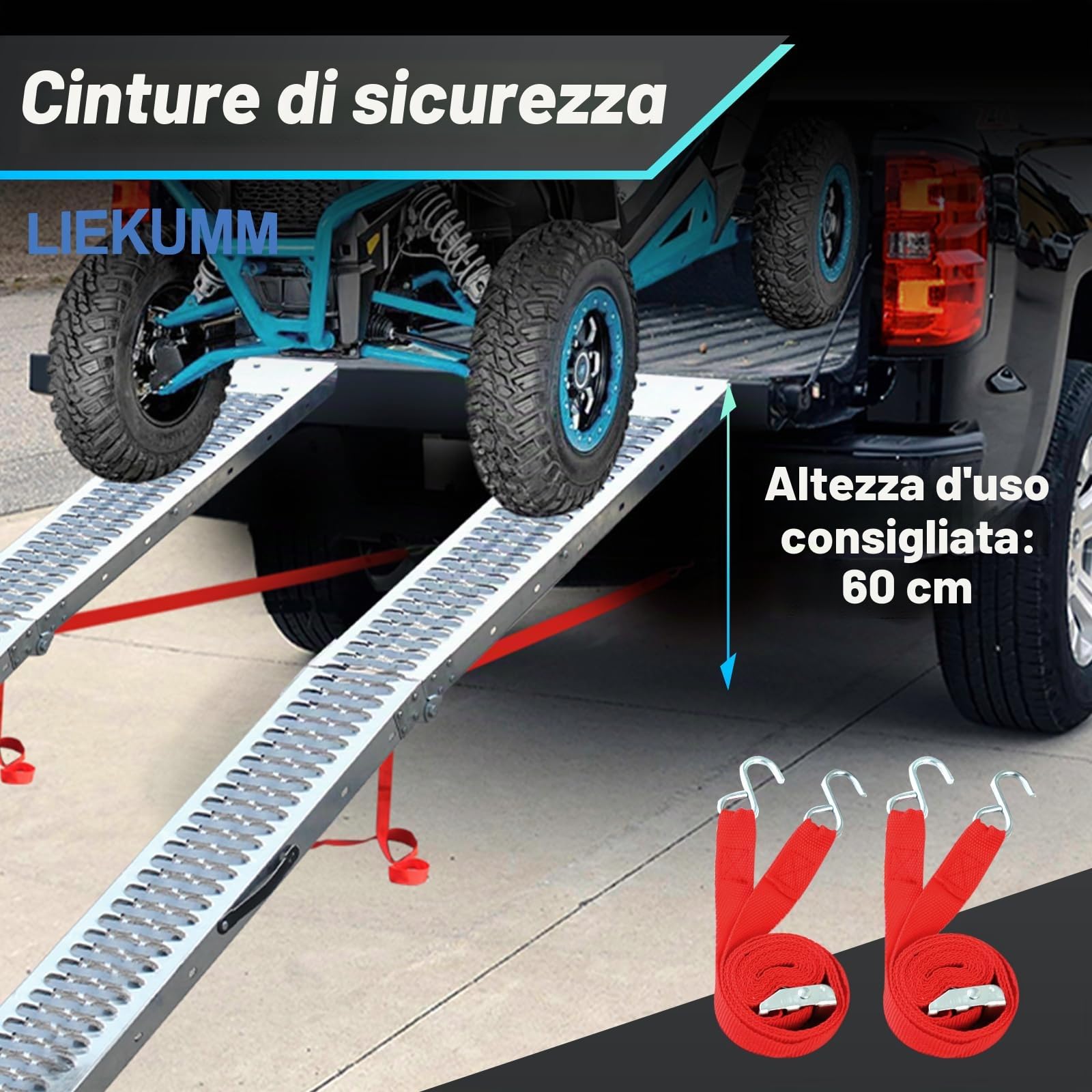 LIEKUMM - Rampa di carico, 170 x 22 cm, capacità di carico 440 kg, in acciaio bi-Fold resistente, per camion e rimorchi, kit di rampe separate per l'installazione fai da te (confezione da 2)