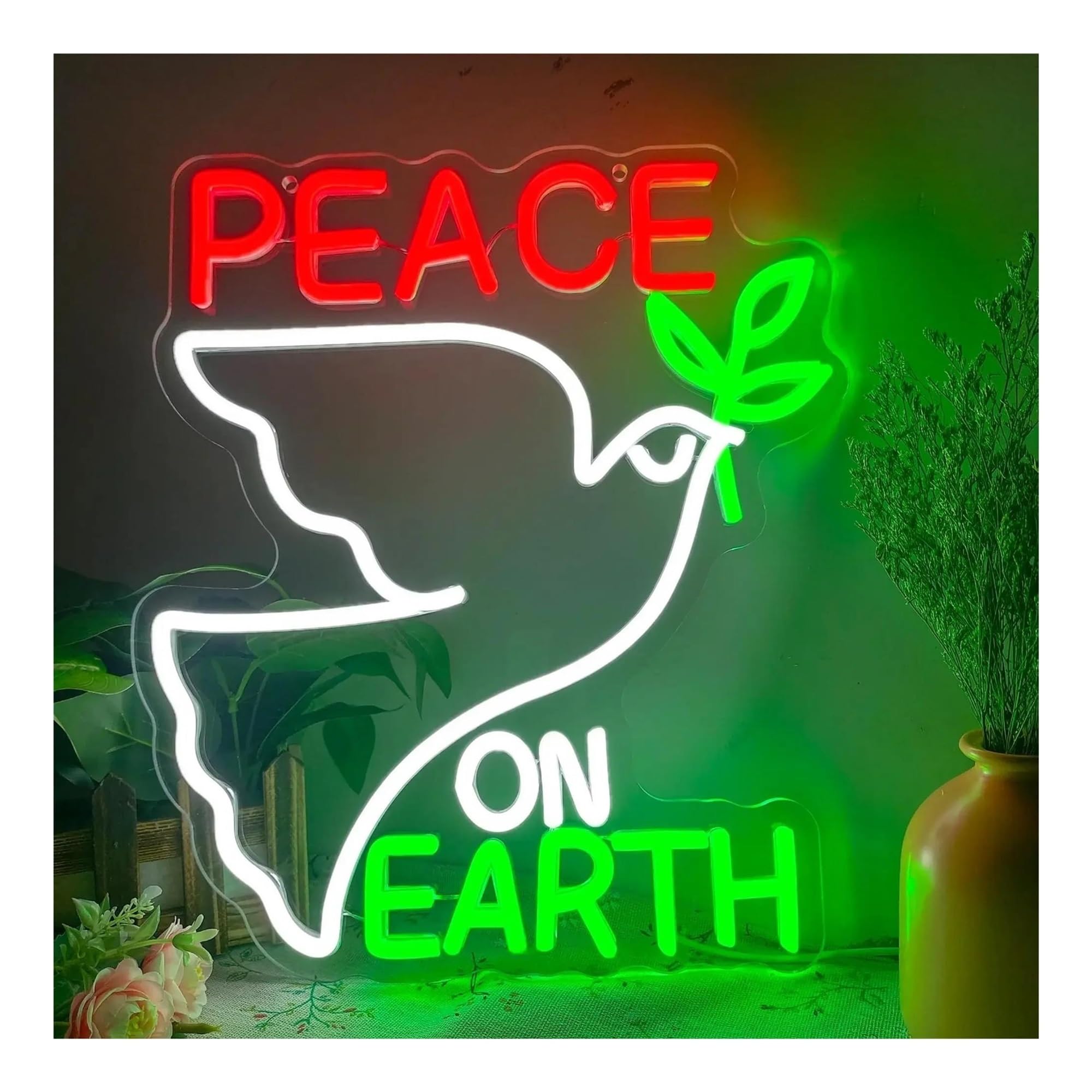 BYAMBD Home Bar Decor Peace On Earth Dove Neon Signs for Wall Decor, Dimmable Peace Bird Light, for Living Room Meditation Space Offic 32cmx37cm
