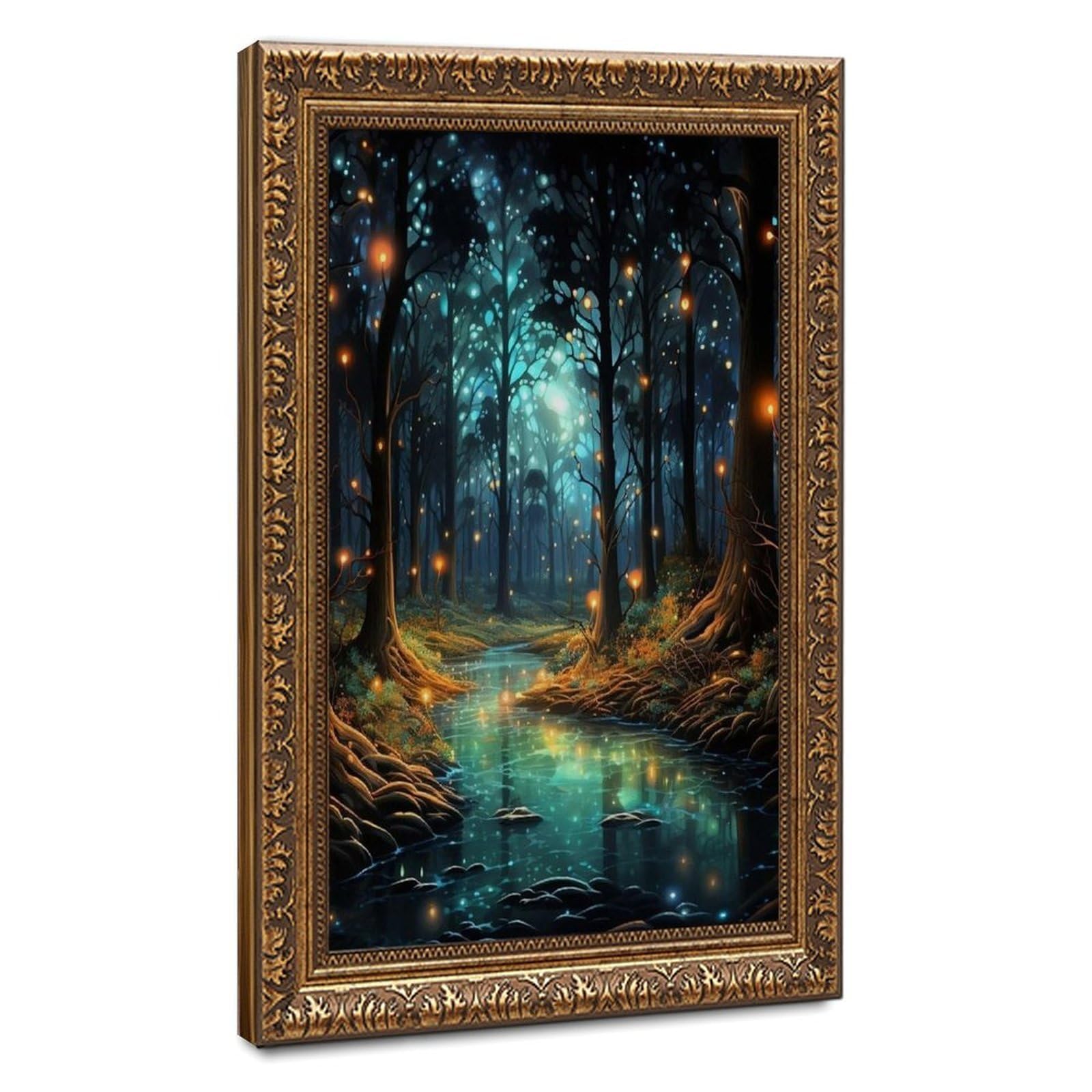 Bareronor Illuminated Forest Fireflies Canvas Poster Bedroom Decor Landscape Office Room Decor Gift 16" L X 24" W