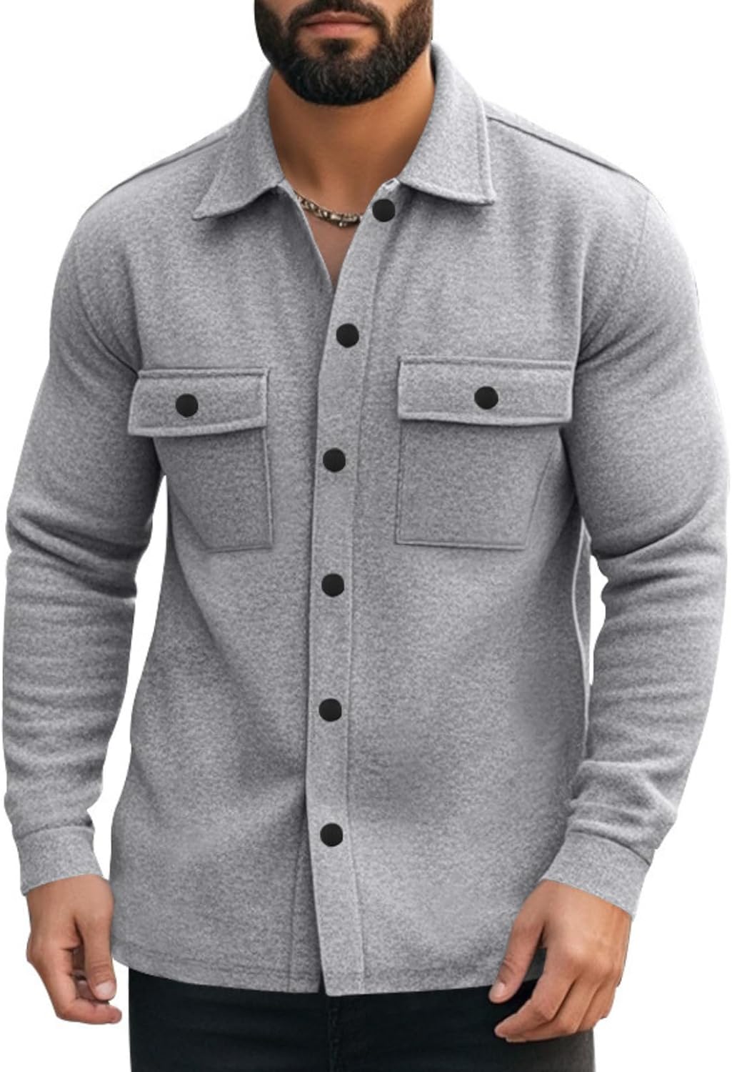 LIZALIG Men's Lightweight Plaid Flannel Shirt Jacket Long Sleeve Front Closure for Casual Fall Outerwear​​