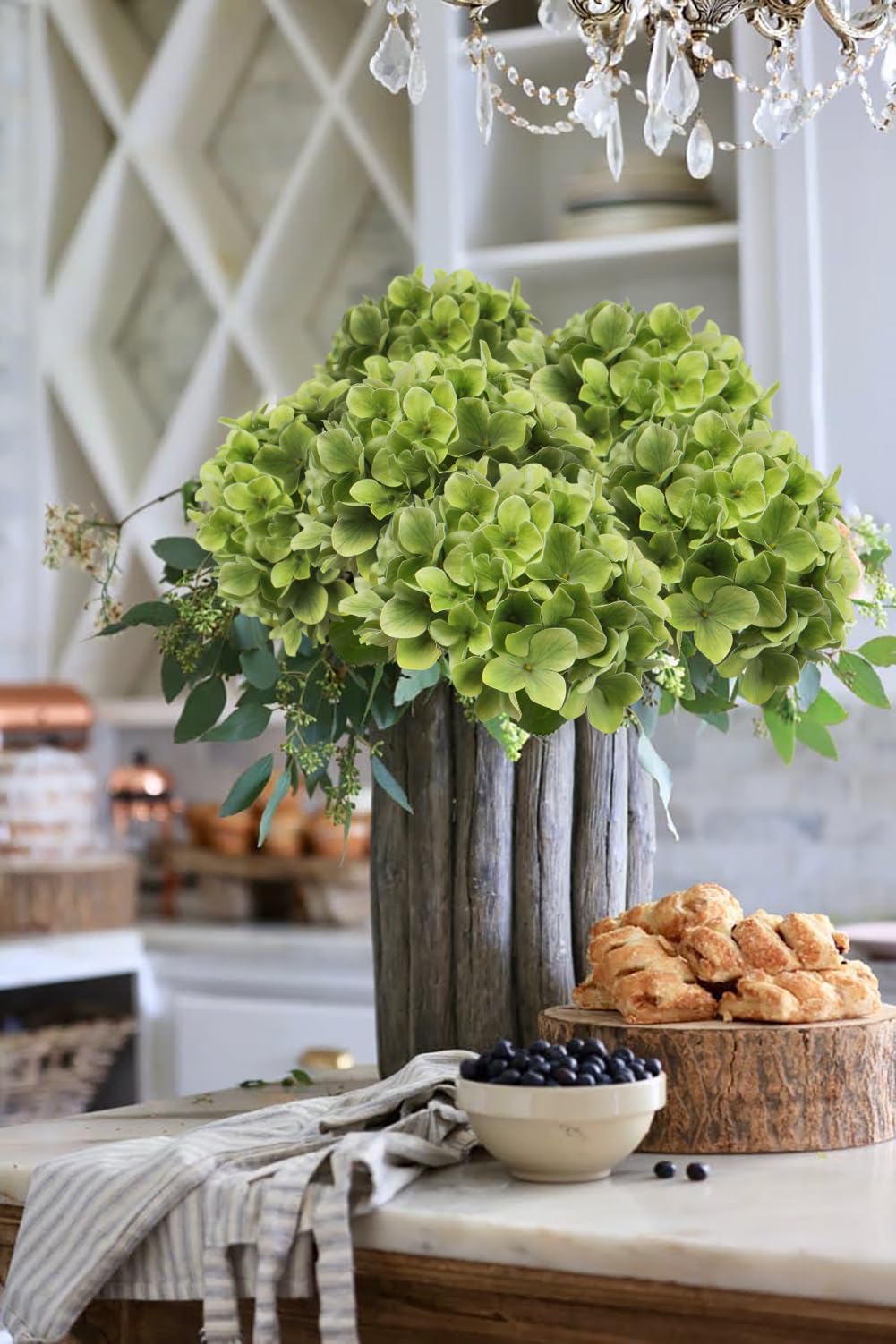 Lot de 6 grandes tiges d'hortensia artificielles vertes de 66 cm - Fleurs artificielles réutilisables pour fête, maison, bureau, décoration de mariage, cadeau