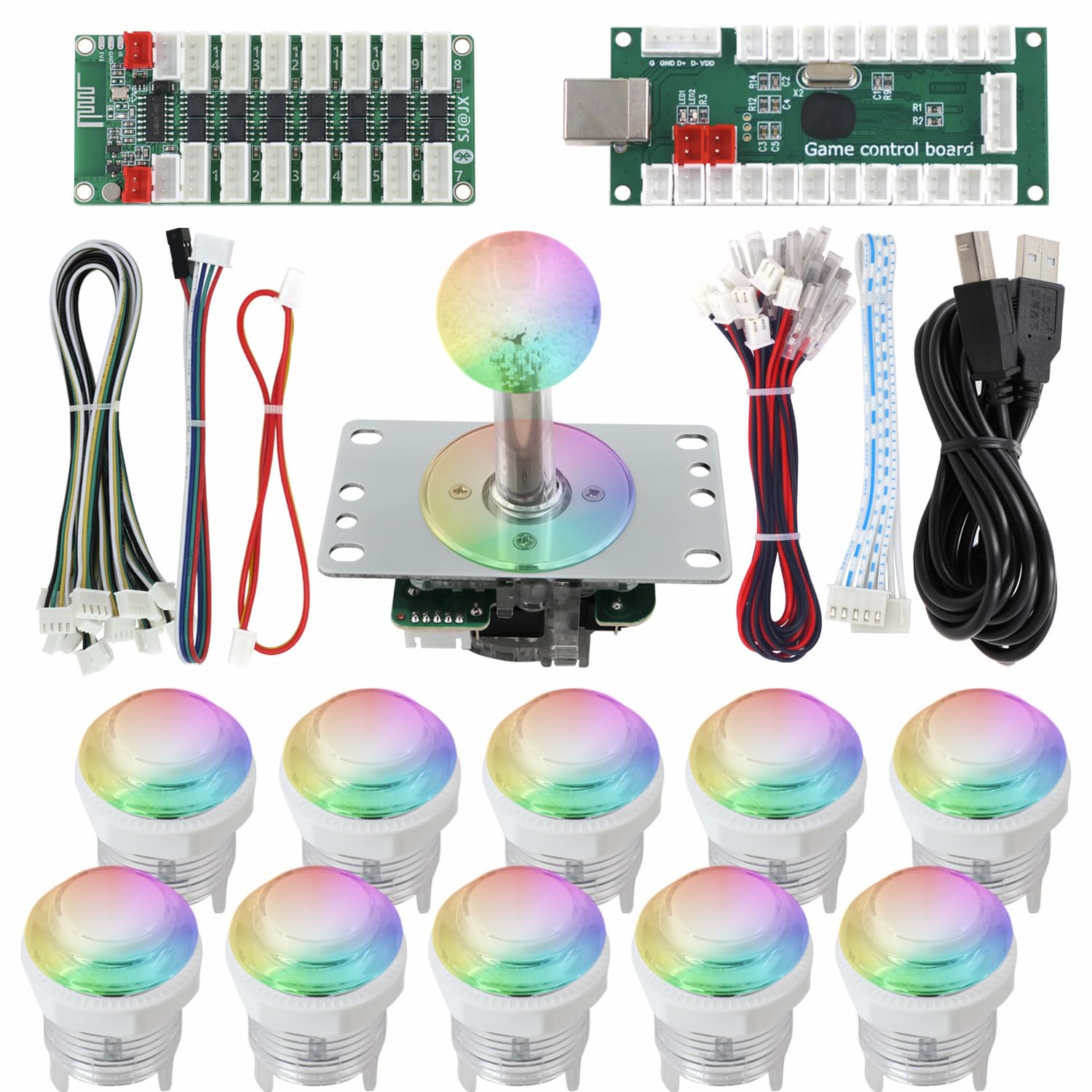 SJ@JX Kit encoder USB Arcade con pulsanti LED RGB e joystick Sanwa a 4/8 vie, interruttori meccanici neri, controller di gioco Plug & Play per PC, MAME, Raspberry Pi, Windows