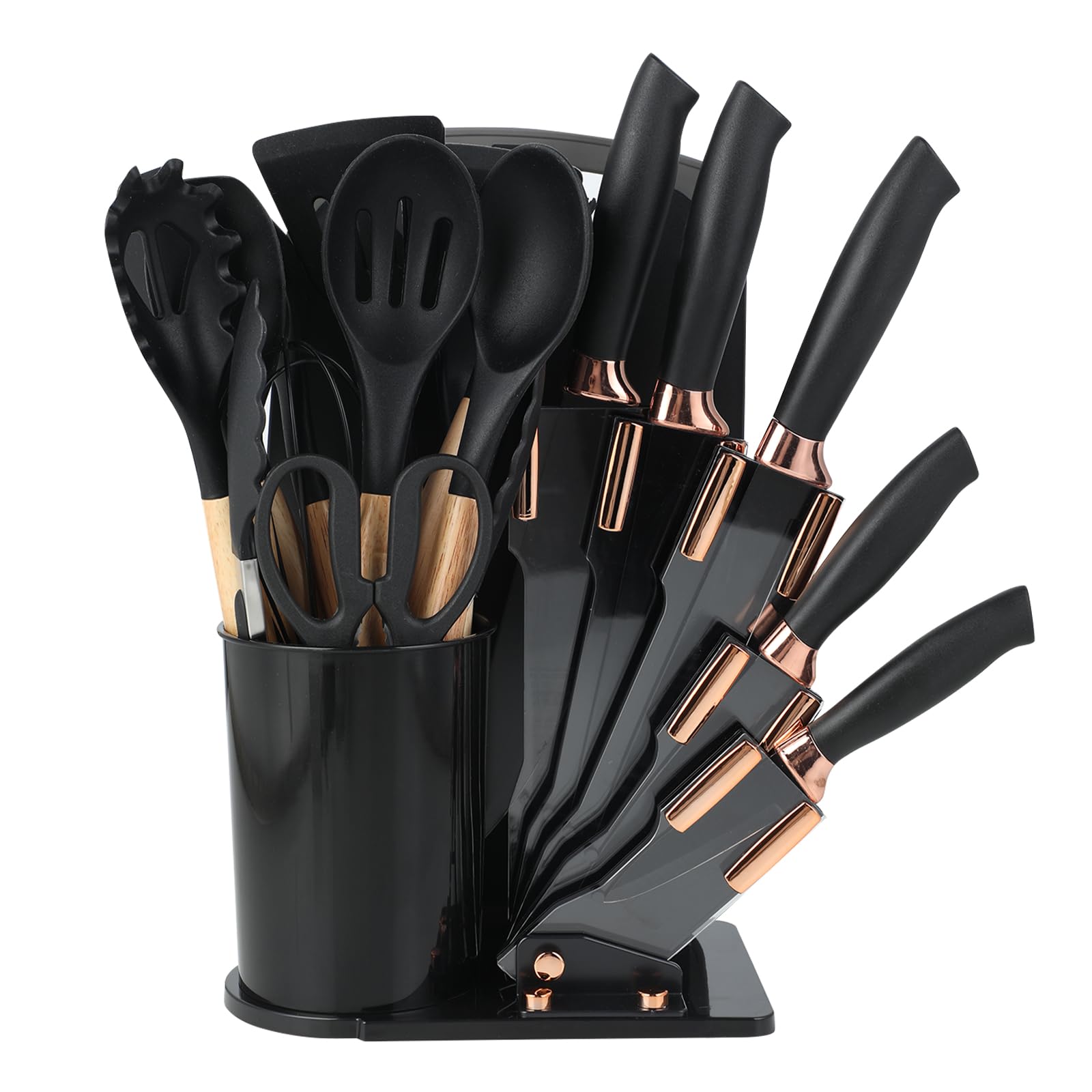 Kit Utensili Cucina 19 Pezzi Nero: Coltelli Chef e Mestoli Silicone