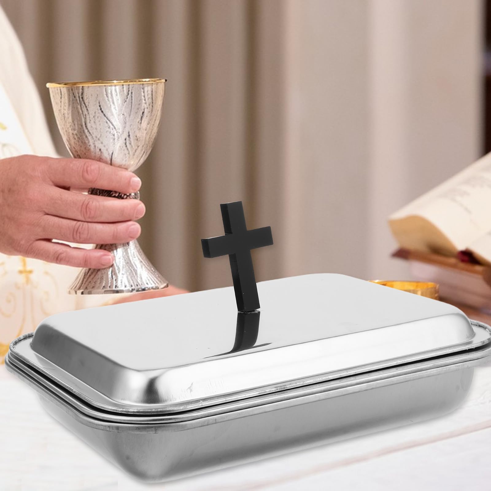 TOYANDONA Bandeja para Copa de Vino de Comunión en Acero Inoxidable Plata, Diseño Portátil y Versátil, Adecuado para Ceremonias Religiosas y Uso en Iglesias