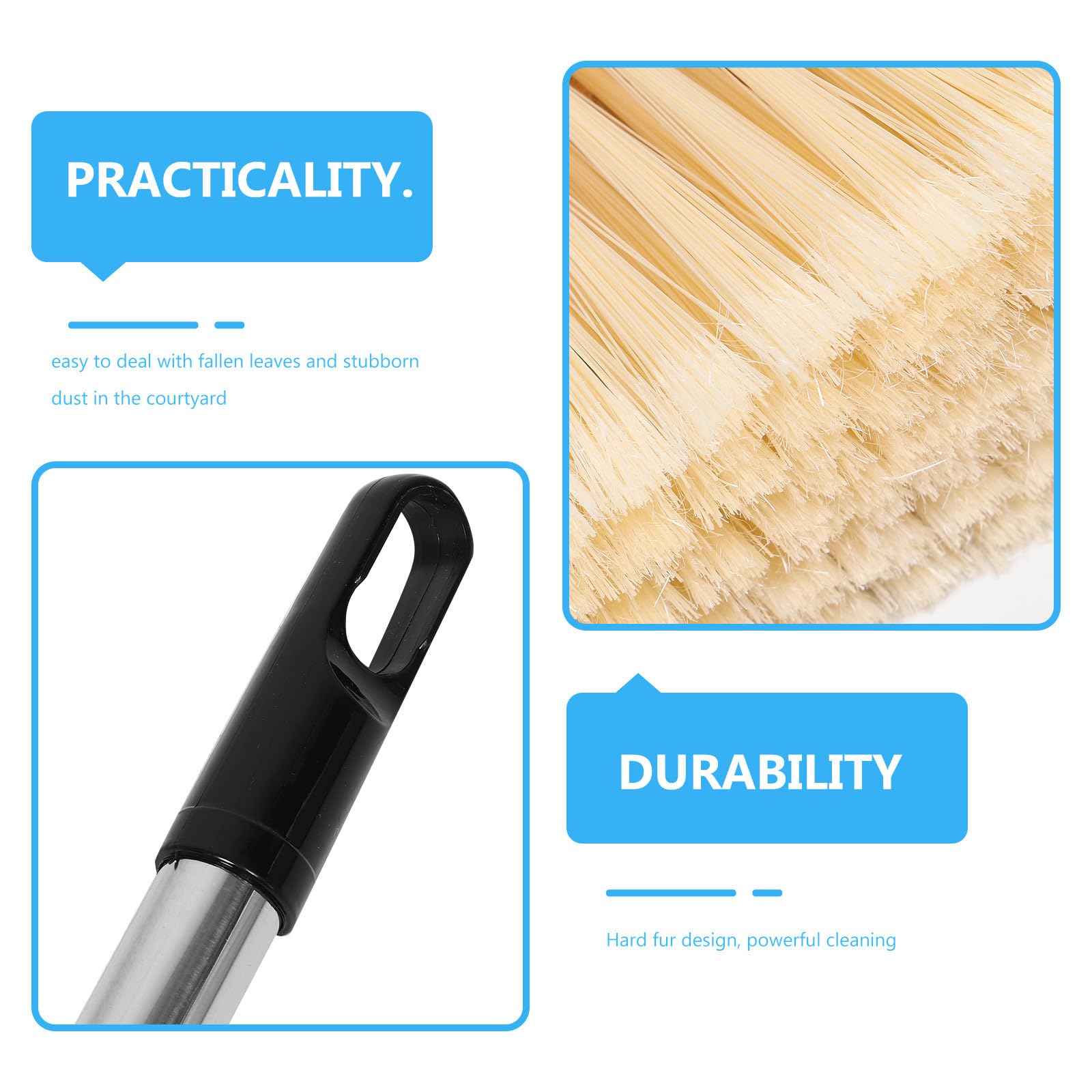 GARVALON Scopa da Esterno in Bamboo e Acciaio Inossidabile Setole Dure Resistenti per Giardino Cortile e Garage Manico Ergonomico in Legno per Pulizia di Aree Esterne