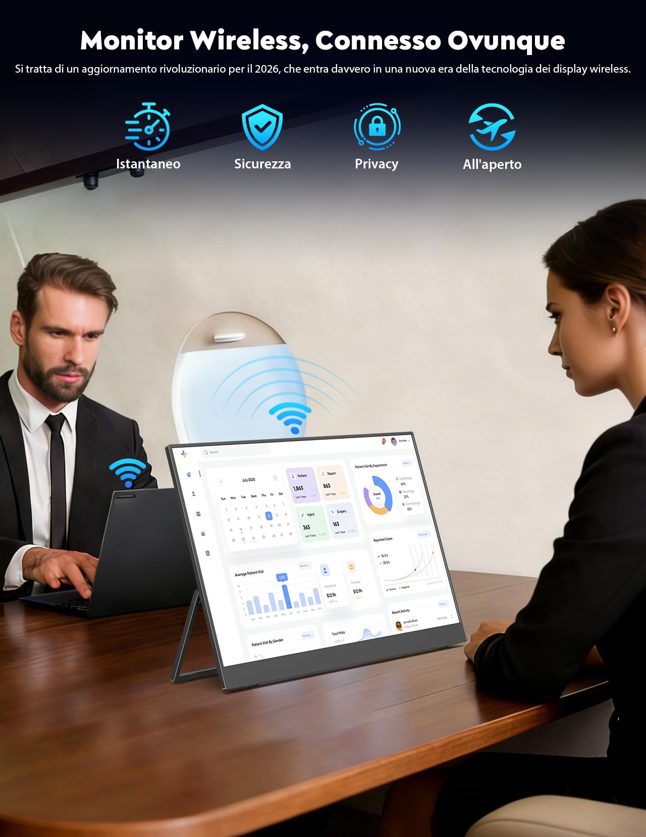 17.3" 2K Monitor Portatile Wireless (WiFi), 2560×1440P QHD Schermo Portatile Batteria Integrata(8000mAh), Monitor Portatil Senza Fili, Supporto AirPlay/Miracast, per Laptop/PC/Mac/Telefono/Tablet