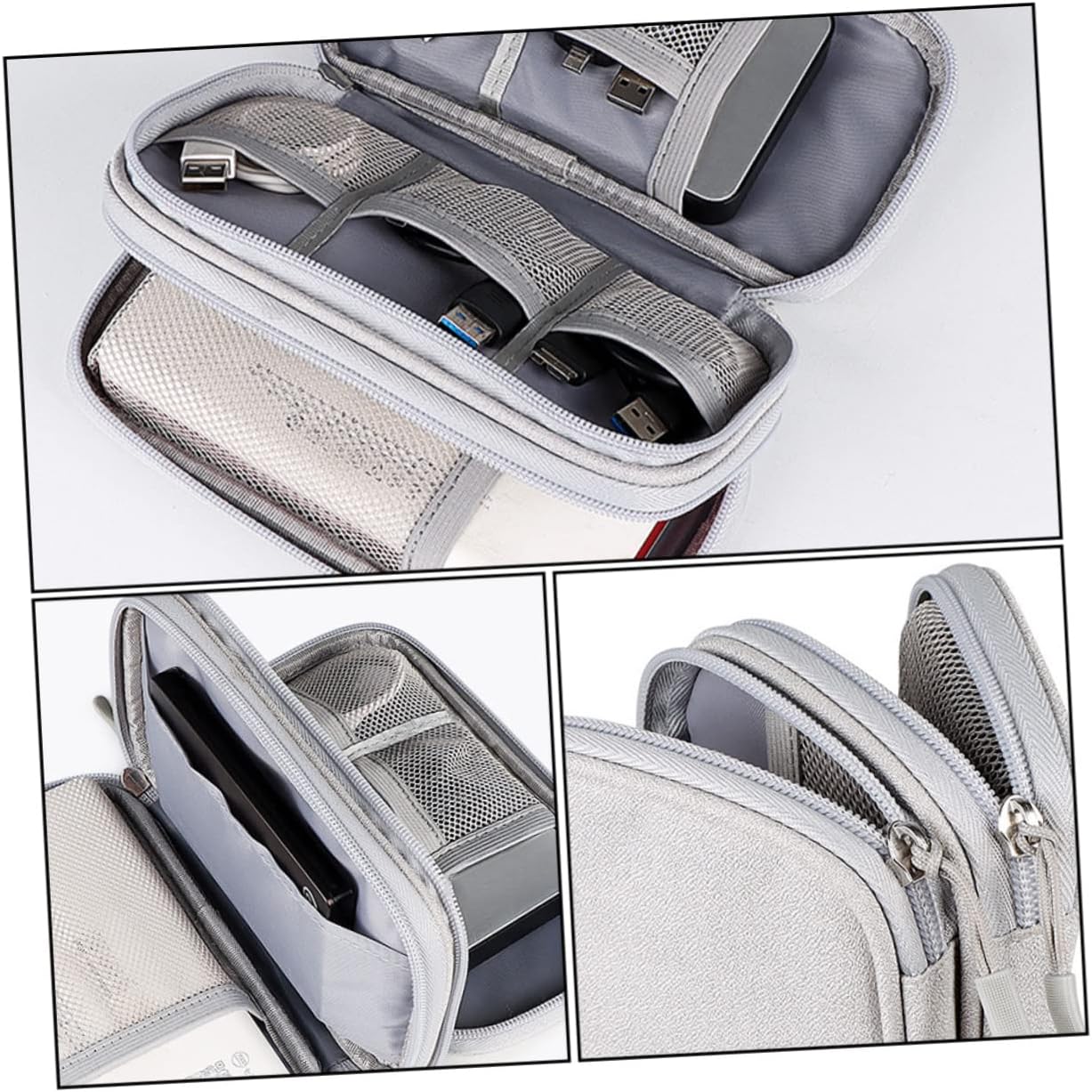 3pcs Usb Cables Storage Bag for Earbuds Power Bank Cables Portable Organizer Compartments for Travel