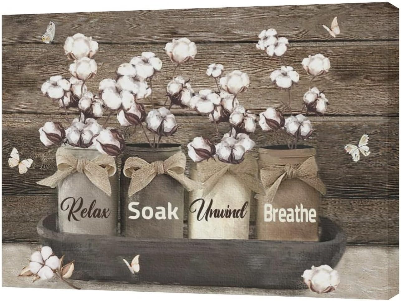 Country Bathroom Decor Wall Art Farmhouse Cotton Flower